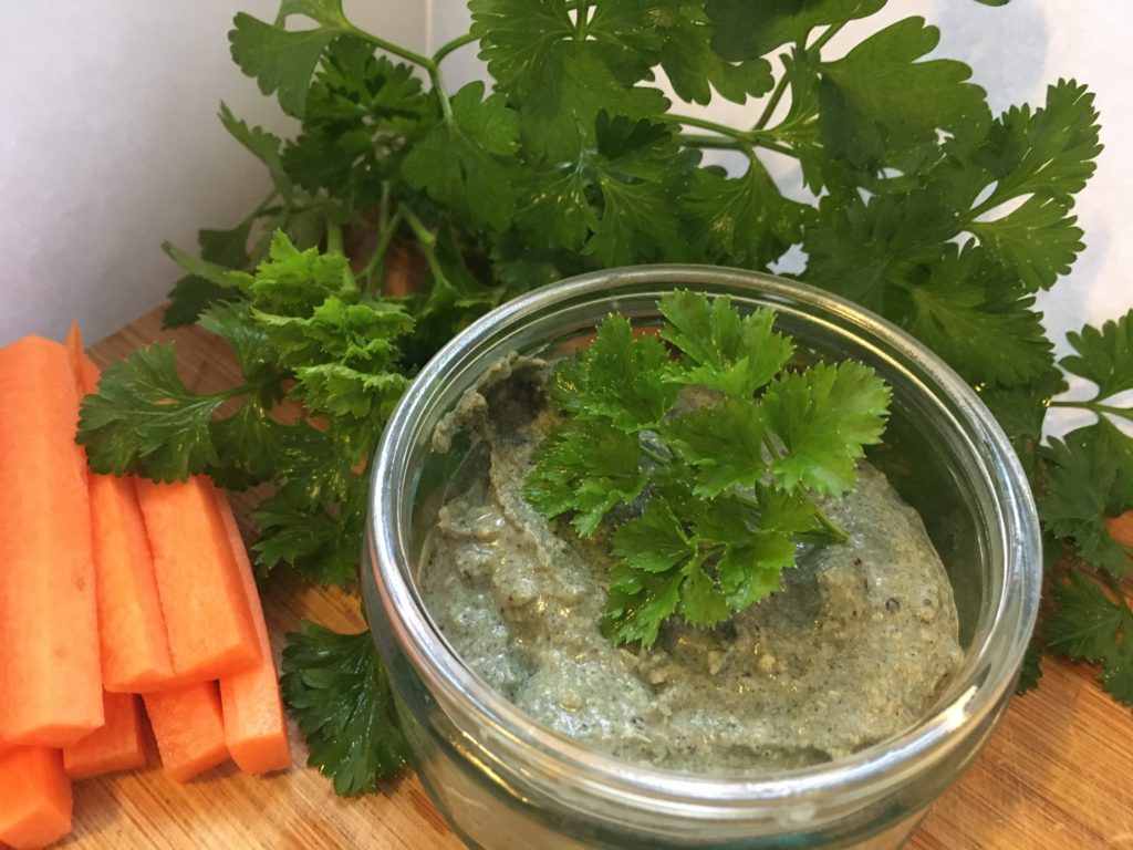 green superfood powder blend recipe idea with houmous